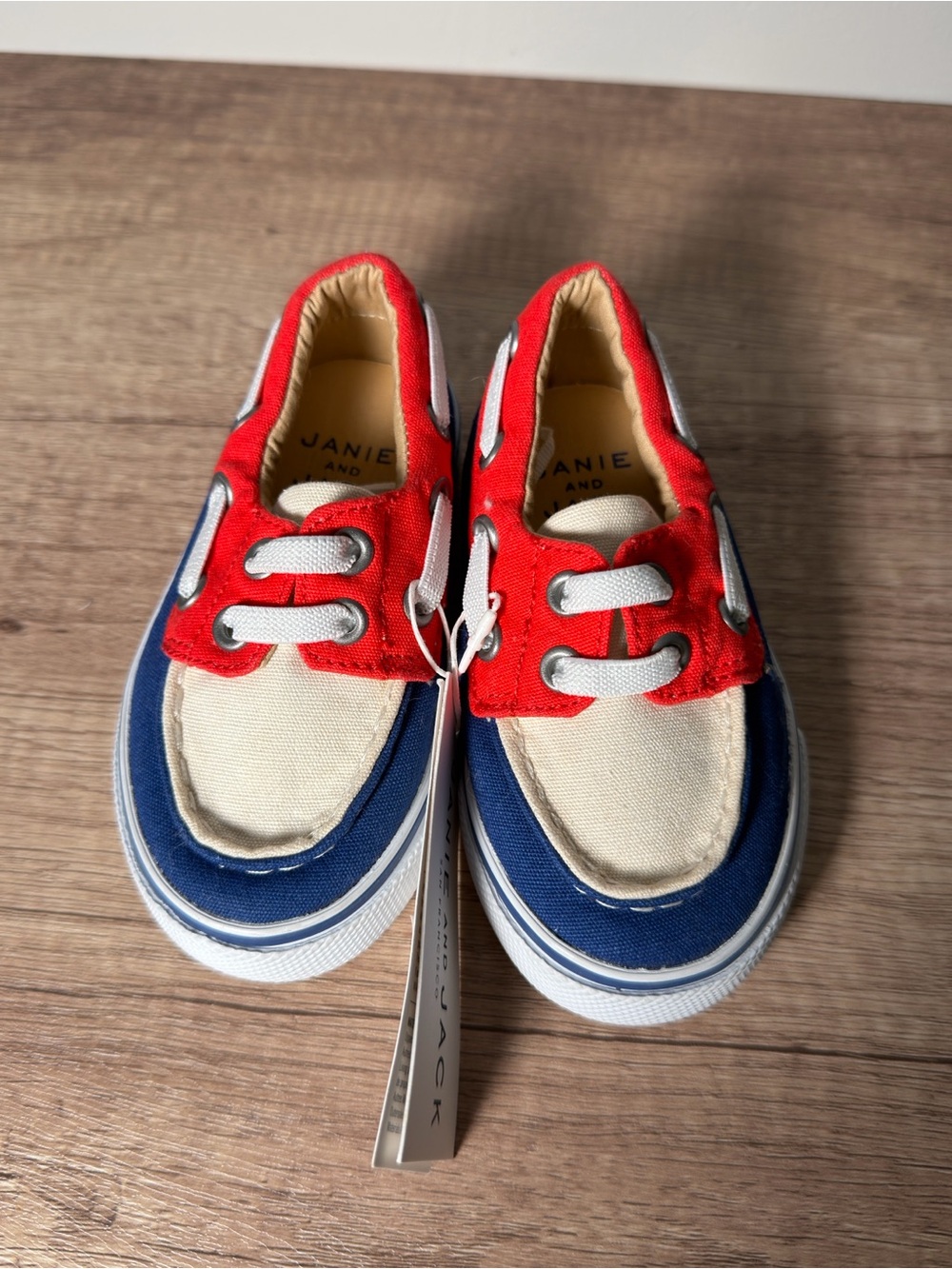 Janie and Jack Boys Boat Shoes Size 7 Toddler Red Blue White Colorblock NWT